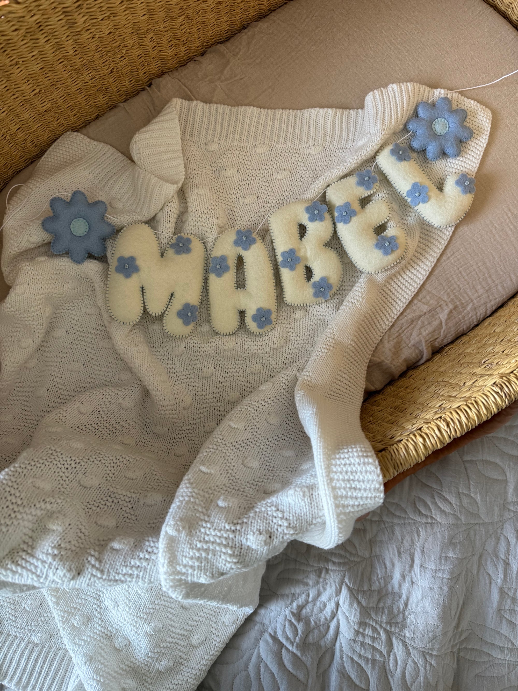 Name banner with blue flowers