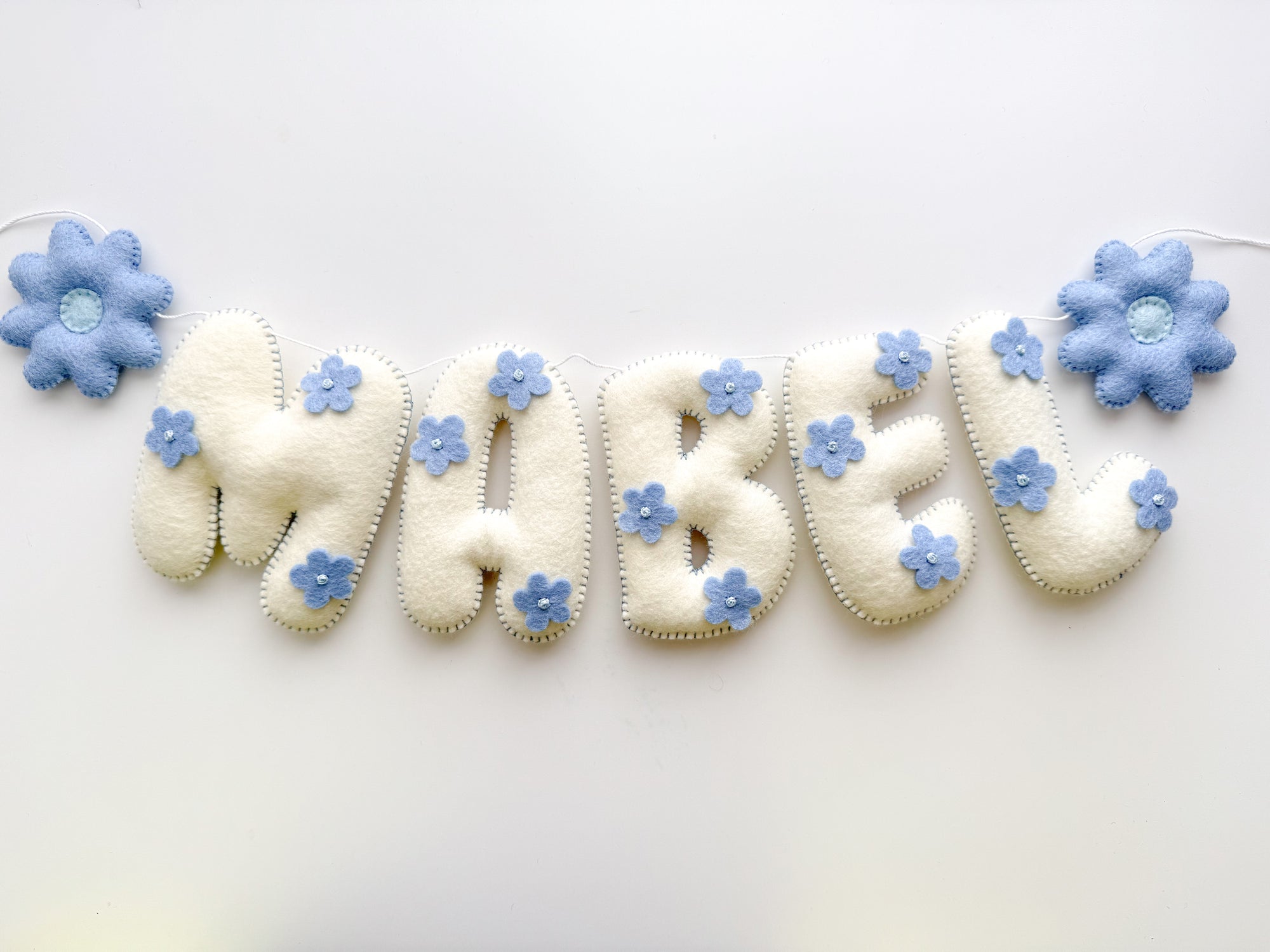 Name banner with blue flowers