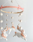 Fairy mobile with bunnies in jabot and pink bows
