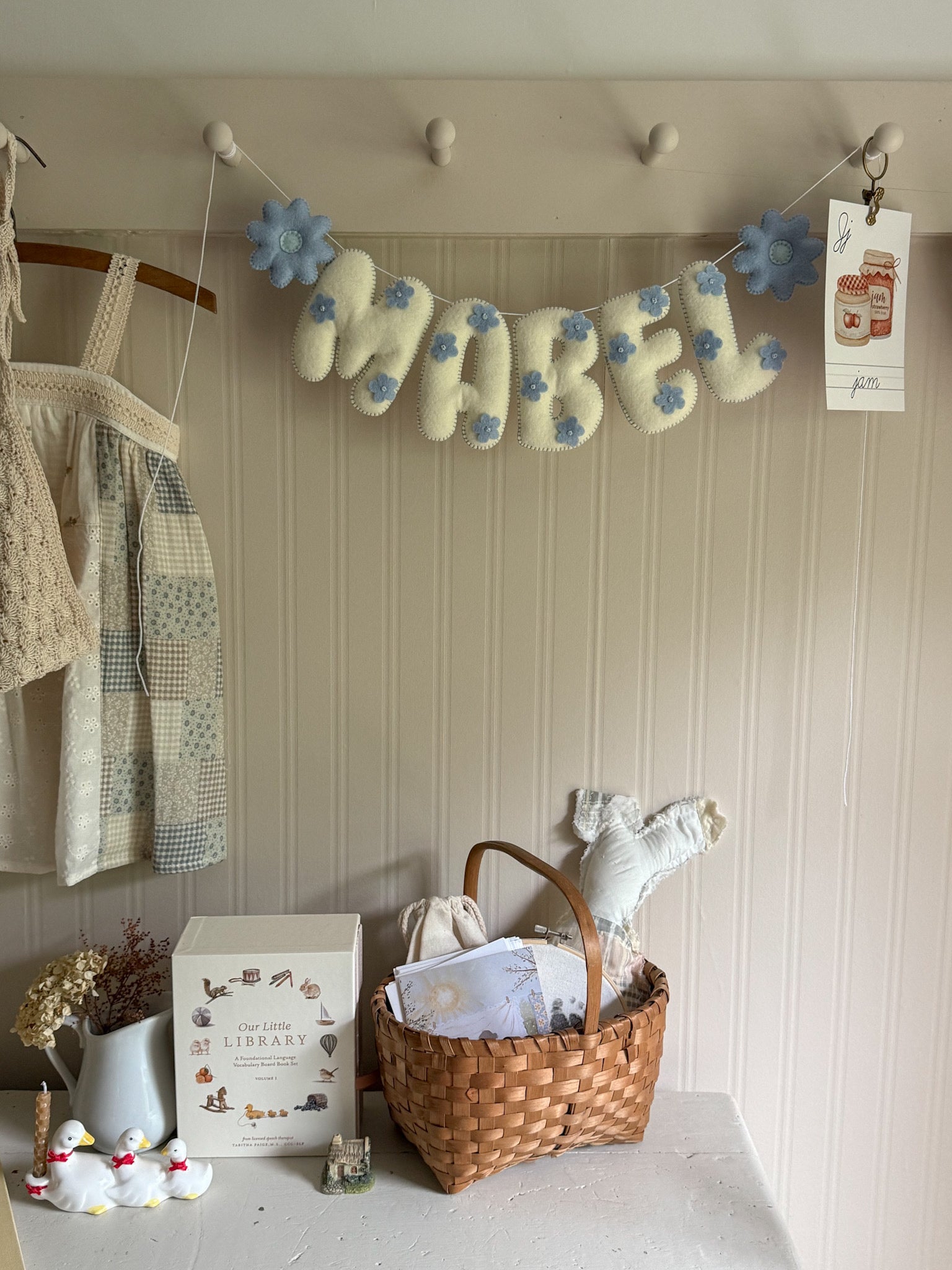 Name banner with blue flowers