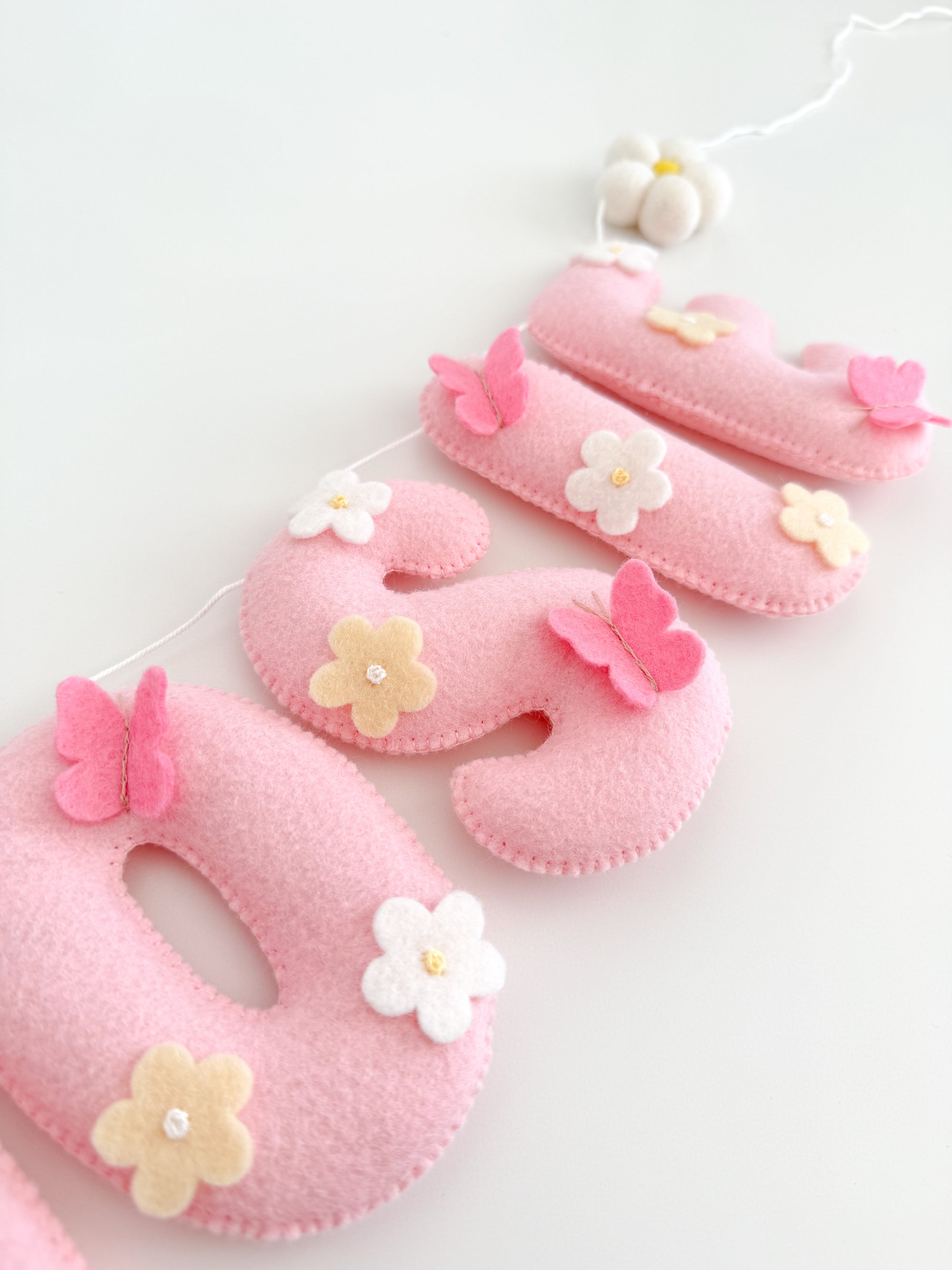 Name banner with flowers and butterflies