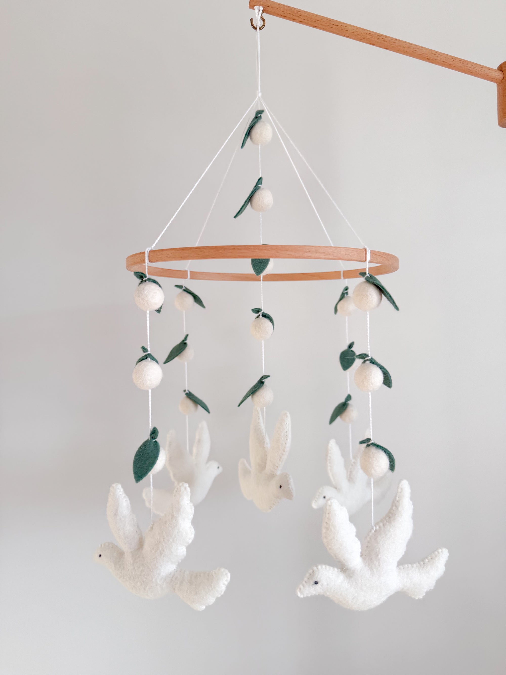 Dove mobile with leaves
