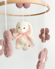 Boucle mobile with ivory bunny and flowers