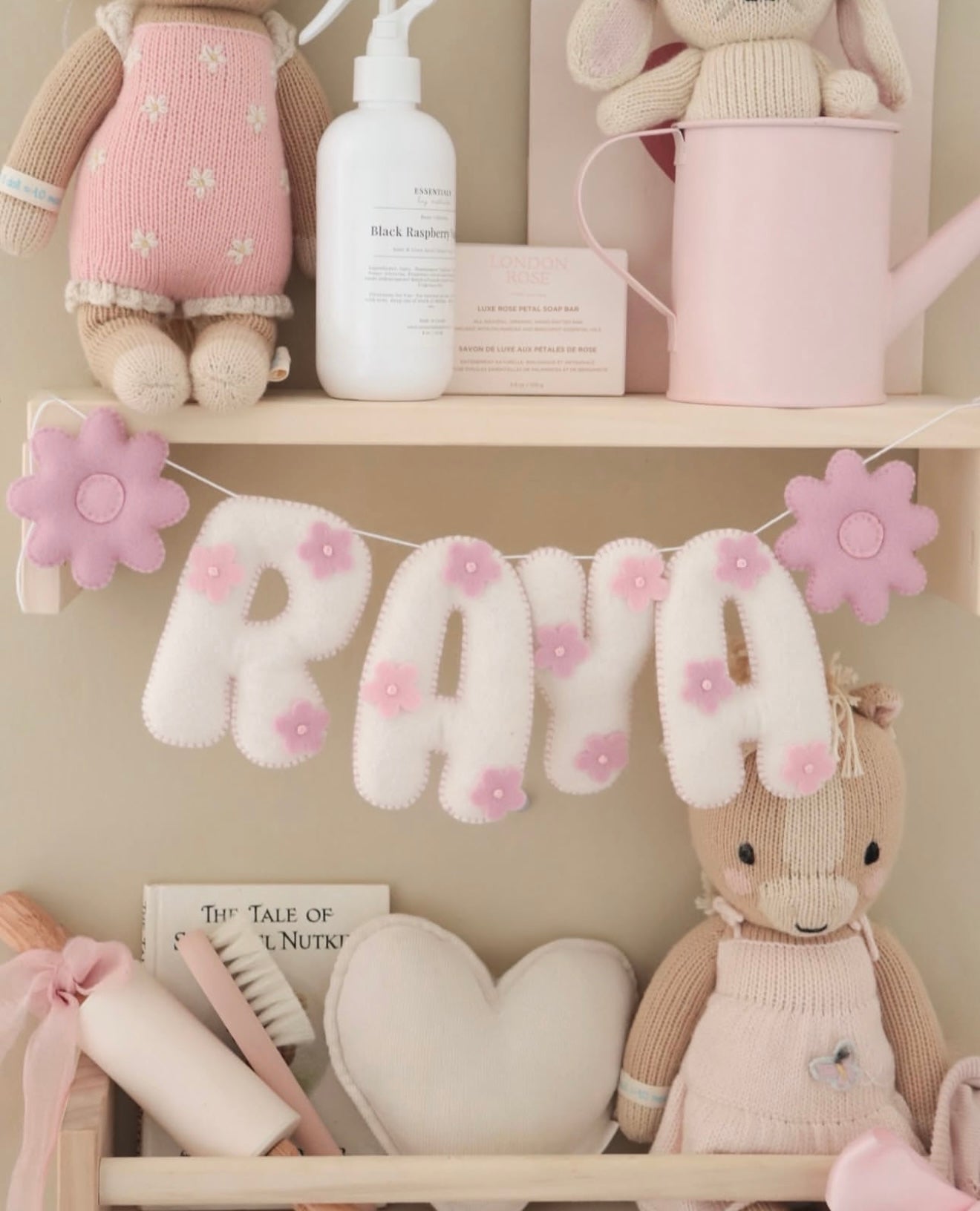 Name banner with pink flowers