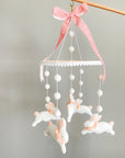 Fairy mobile with bunnies in jabot and pink bow