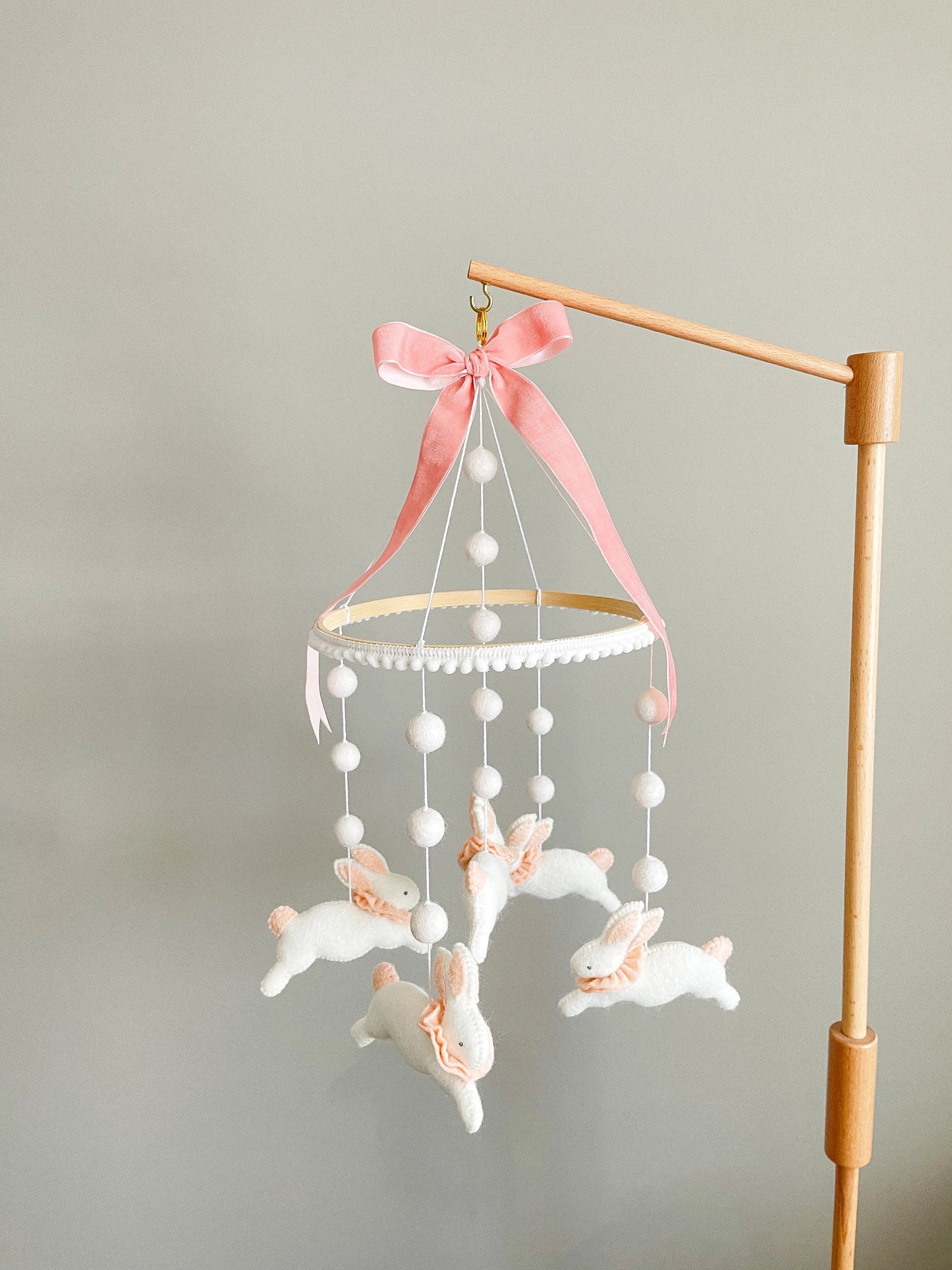 Fairy mobile with bunnies in jabot and pink bow