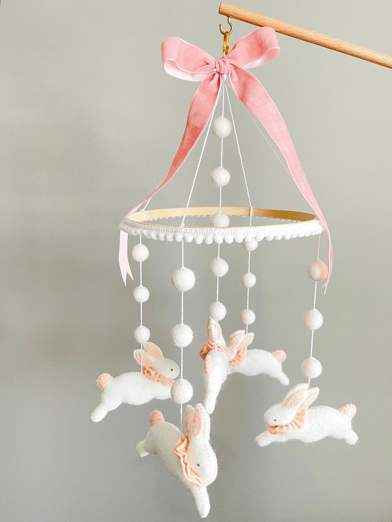 Fairy mobile with bunnies in jabot and pink bow
