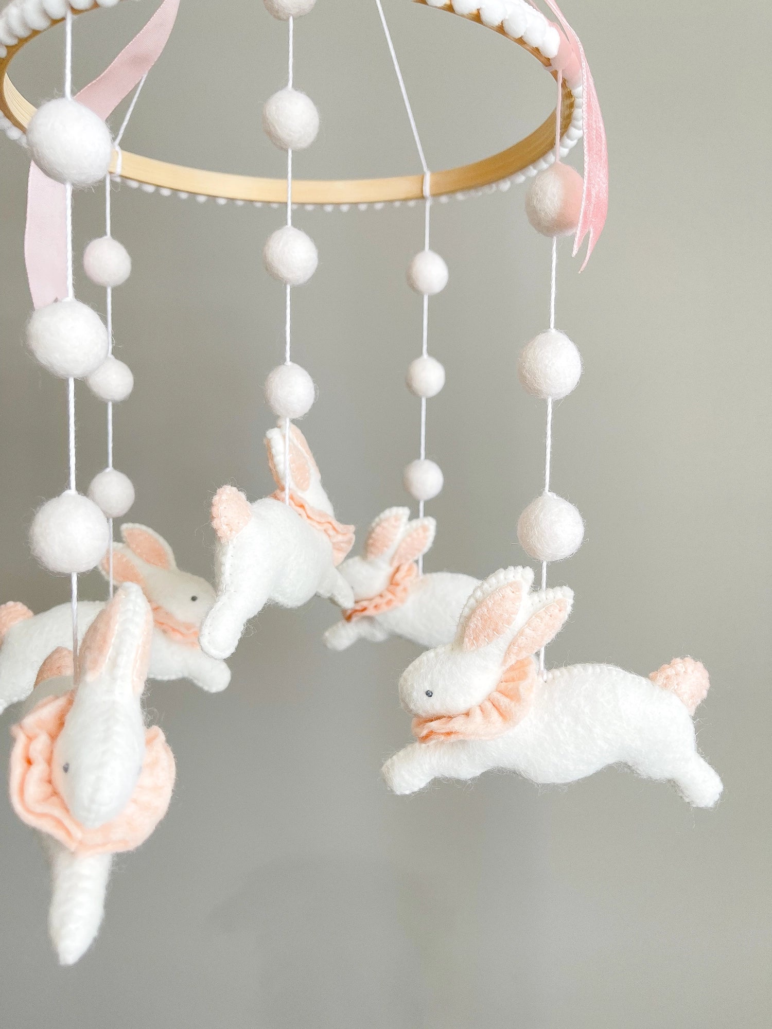 Fairy mobile with bunnies in jabot and pink bow