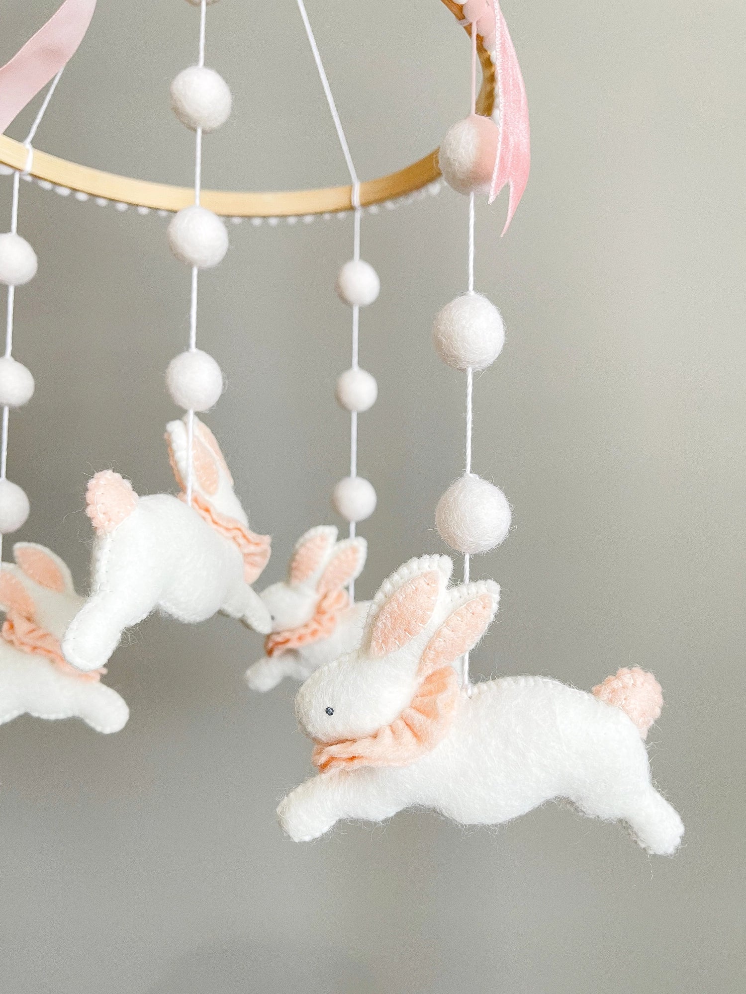 Fairy mobile with bunnies in jabot and pink bow