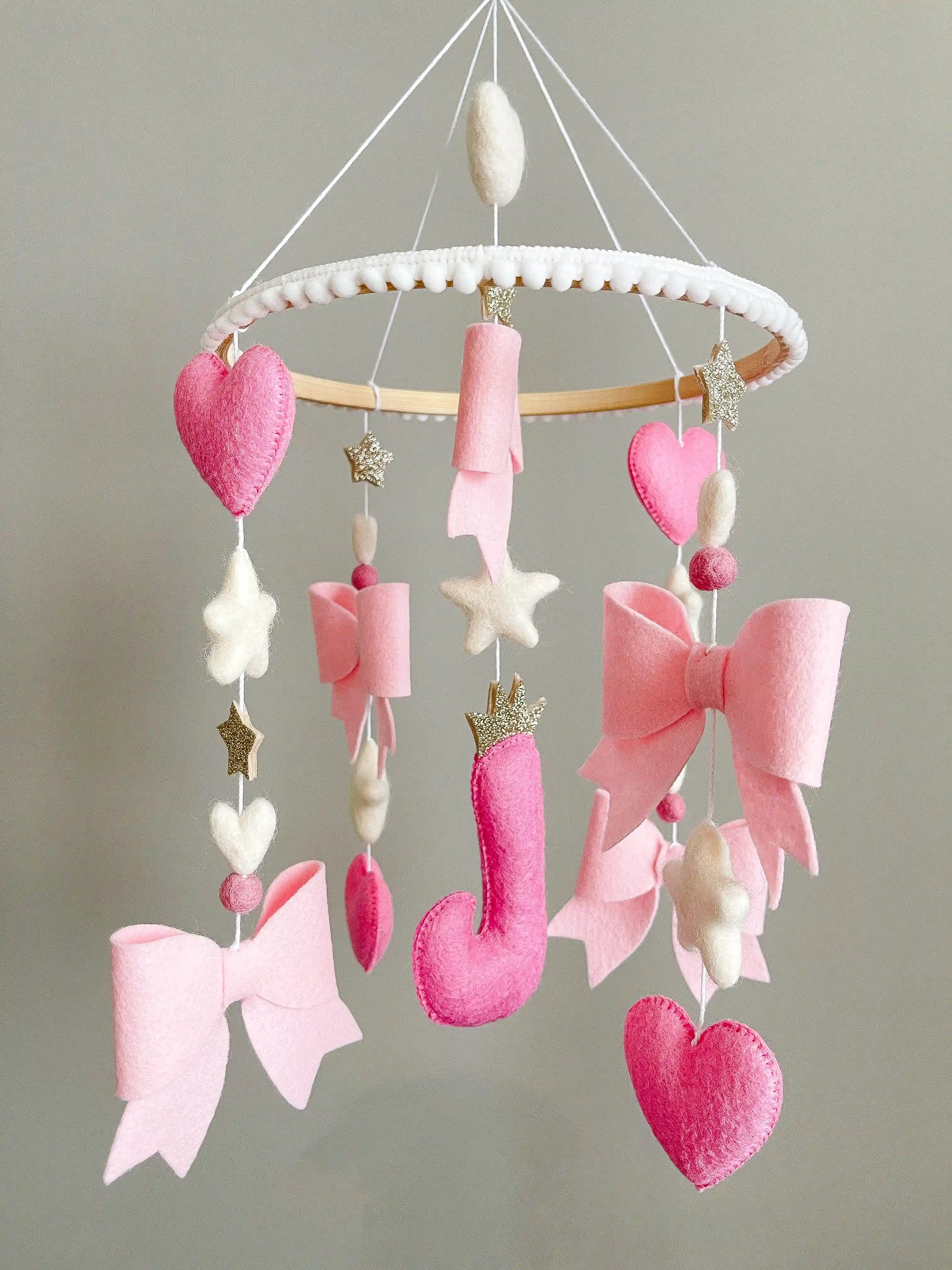 Personalized bow mobile with glitter details