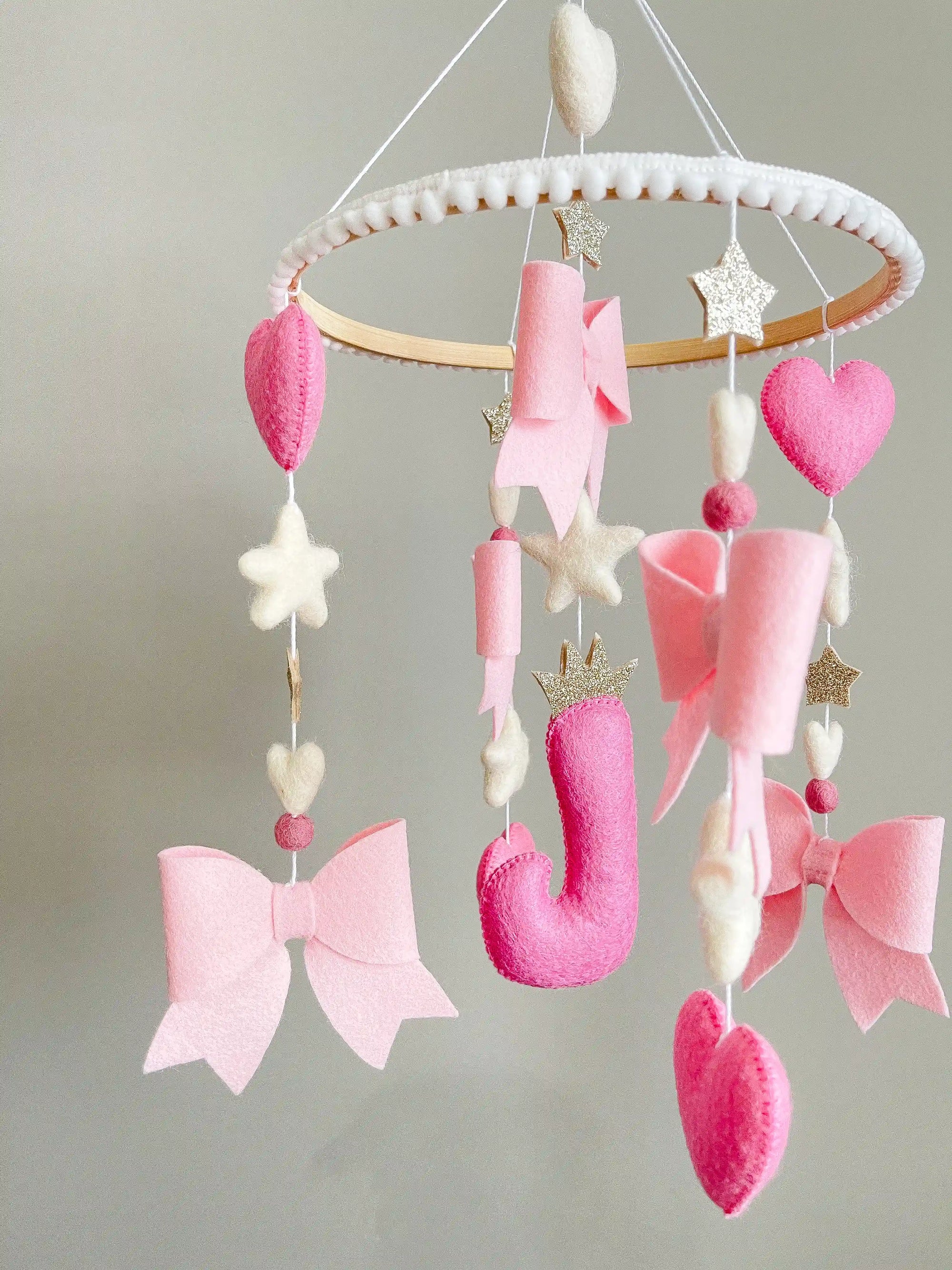 Personalized bow mobile with glitter details