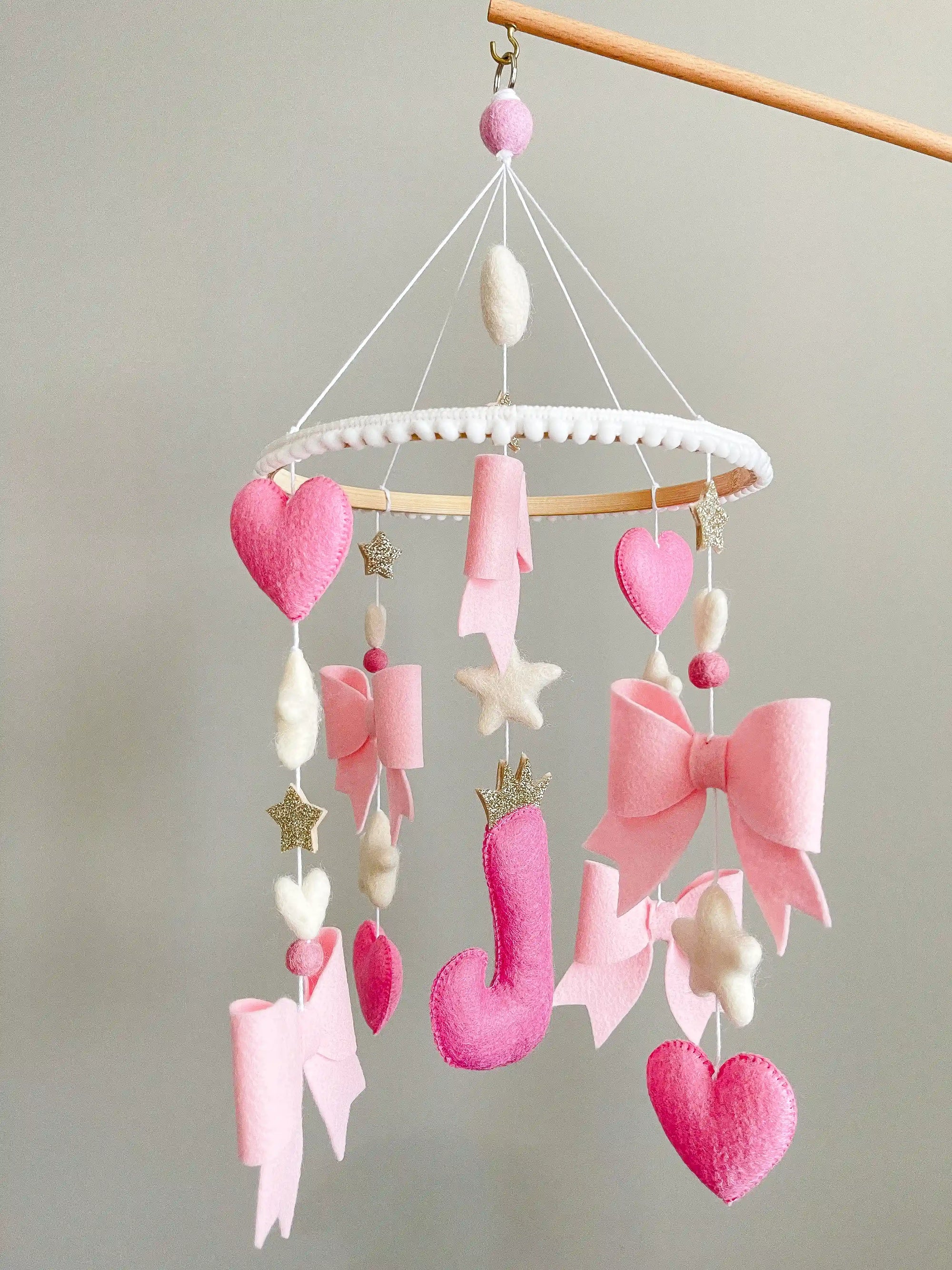Personalized bow mobile with glitter details