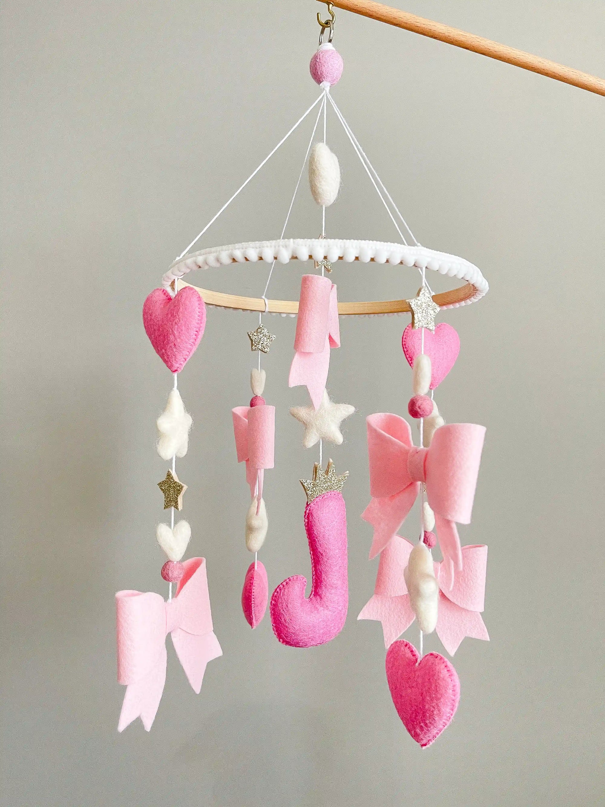 Personalized bow mobile with glitter details