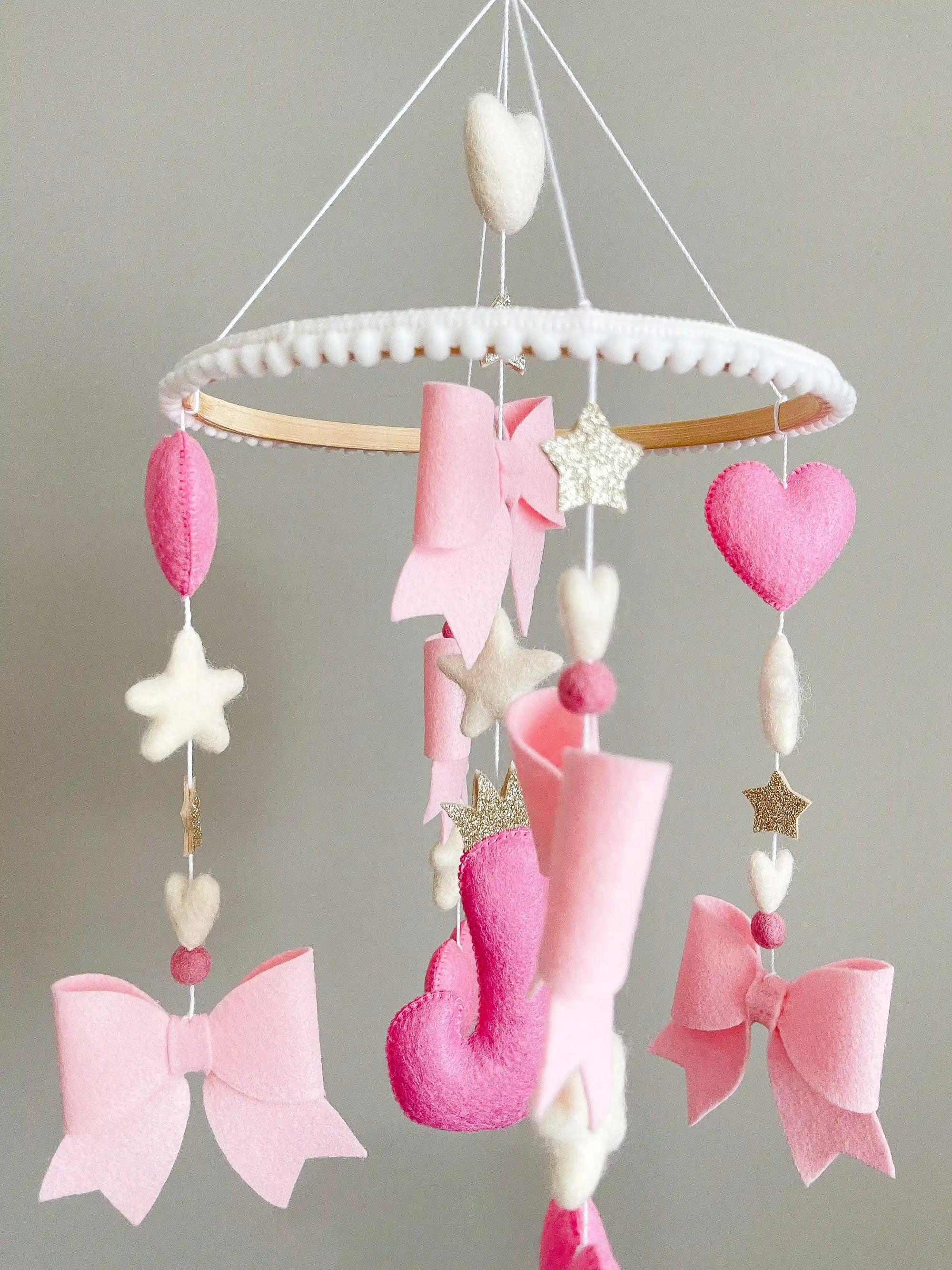 Personalized bow mobile with glitter details