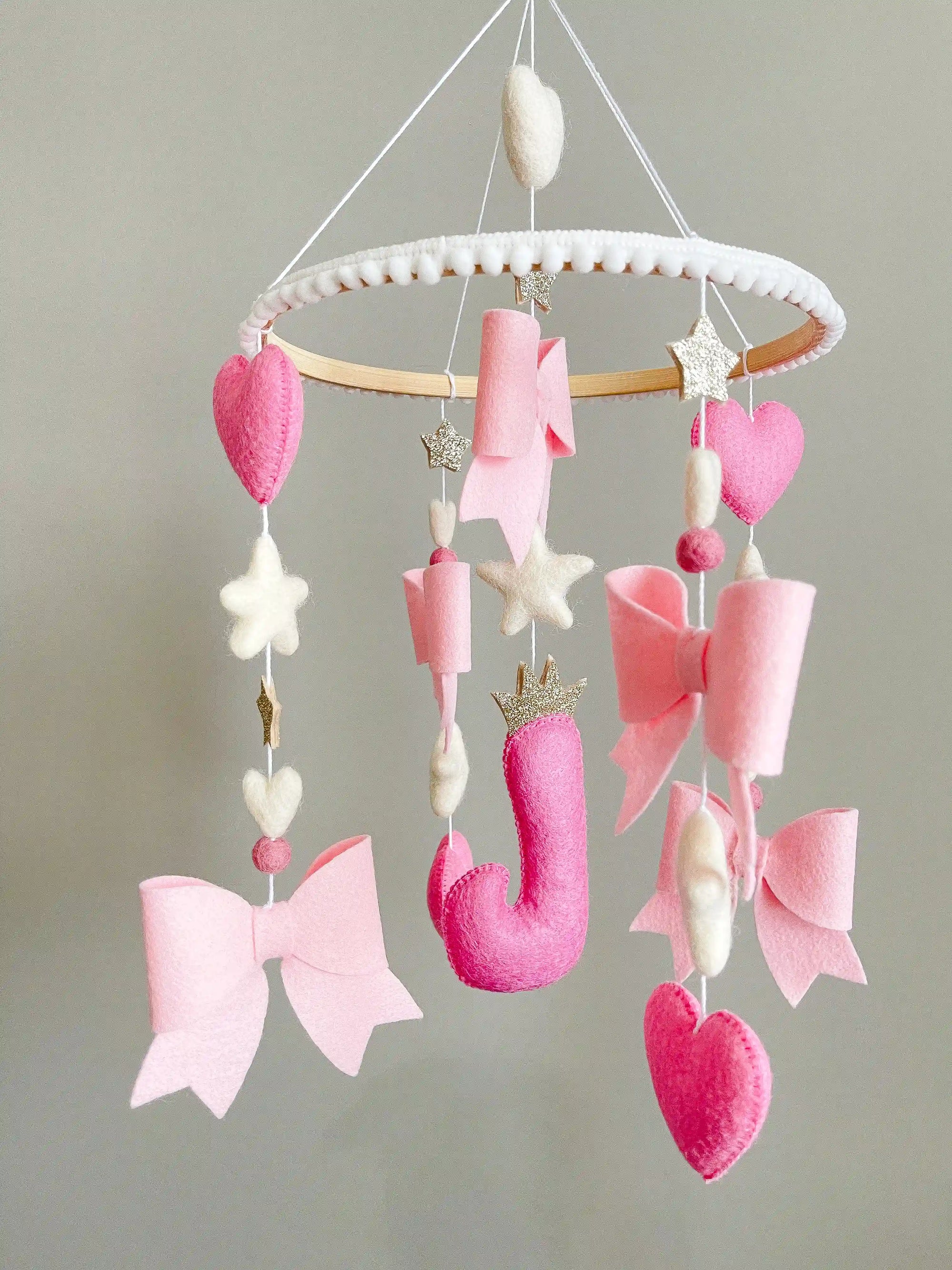 Personalized bow mobile with glitter details