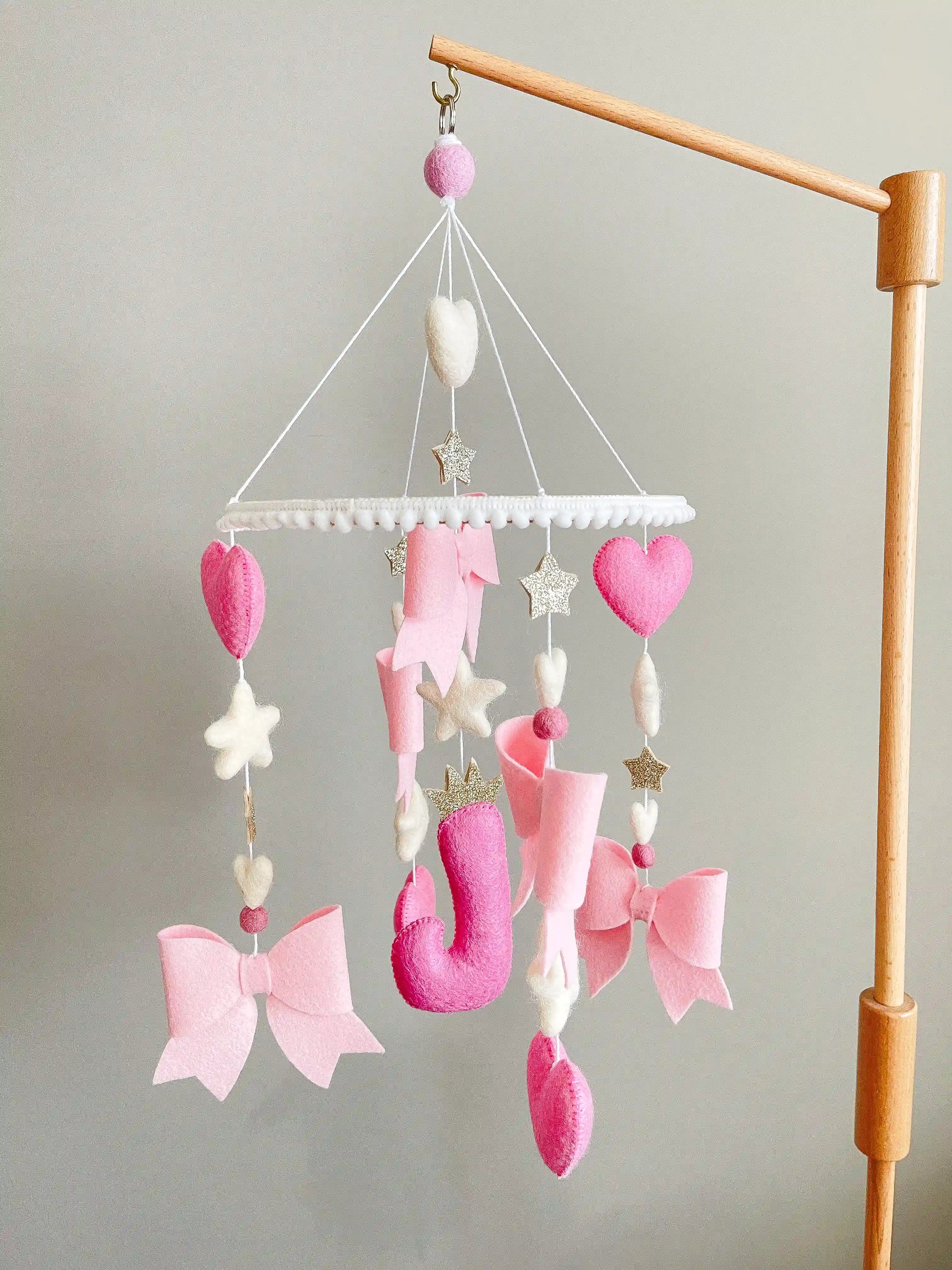 Personalized bow mobile with glitter details
