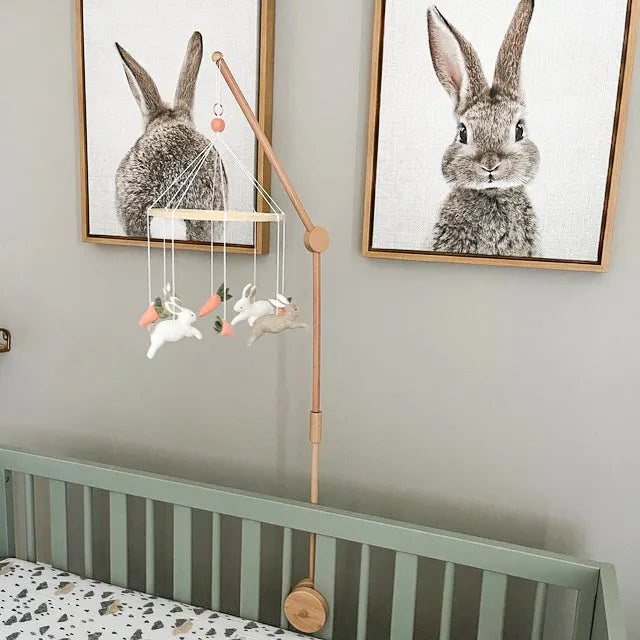 Minimalist bunny mobile with carrots