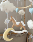 Brown rocking horse mobile with clouds
