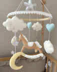Brown rocking horse mobile with clouds