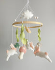 Fairy mobile with bunnies, mushrooms and butterflies