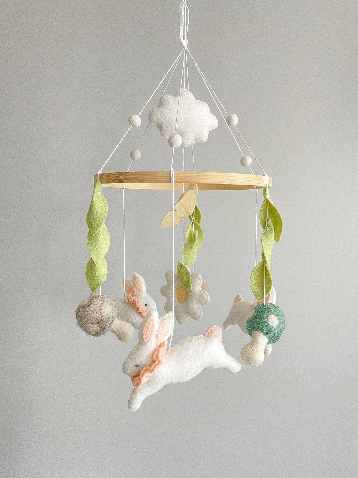 Fairy mobile with bunnies, mushrooms and butterflies